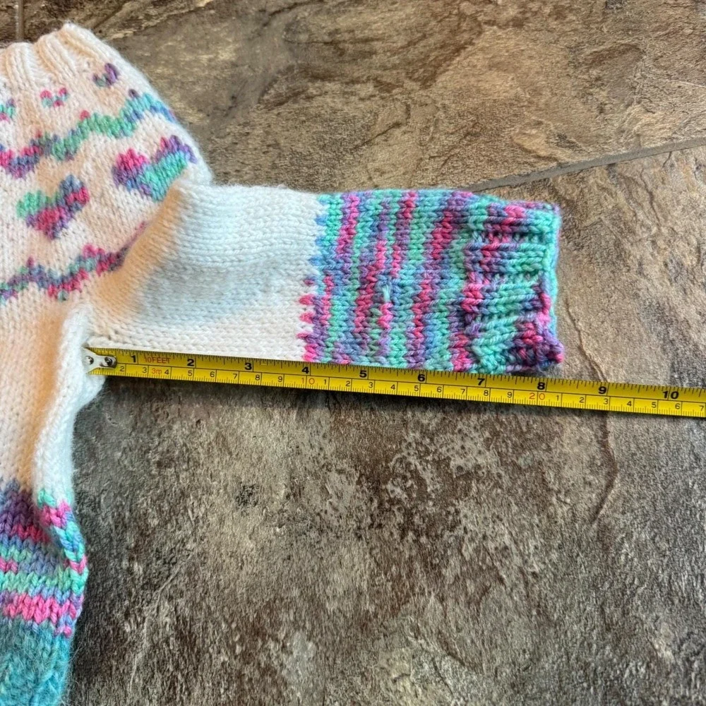 OOAK Hand Knit Handmade Colorful Heart Sweater, Kids Pullover, Cozy Winter Top‎ - Picture 7 of 7